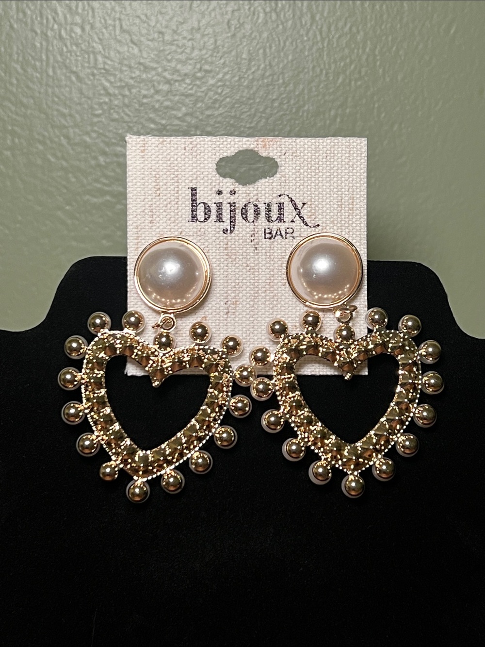 Bijoux Bar Gold Pearl Heart Drop Earrings